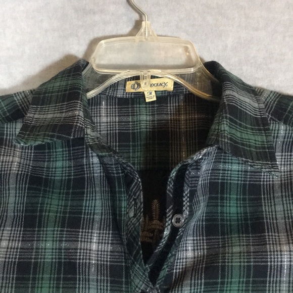 DEMOCRACY Boho Cotton Plaid Front & Sleeves Contrasting Embroidered Velvet Back - Picture 3 of 16